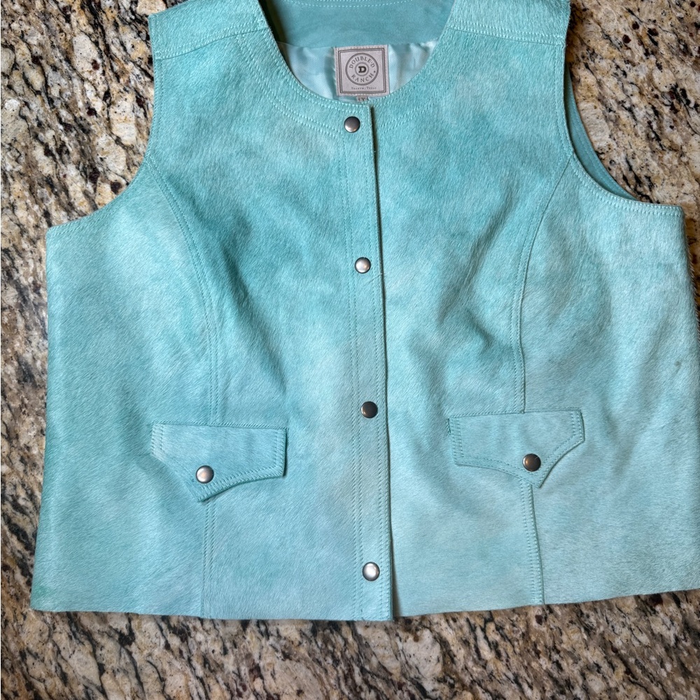 Double D Ranch Cowhide Turquoise Vest